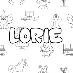 Coloring page first name LORIE - Toys background