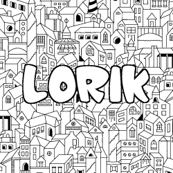 Coloring page first name LORIK - City background