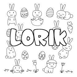 Coloring page first name LORIK - Easter background