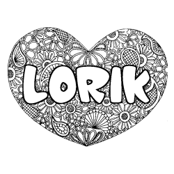 Coloring page first name LORIK - Heart mandala background