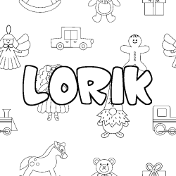 Coloring page first name LORIK - Toys background