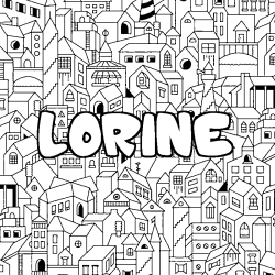 Coloring page first name LORINE - City background