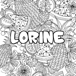 Coloring page first name LORINE - Fruits mandala background