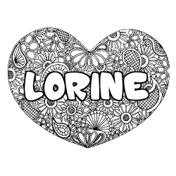 Coloring page first name LORINE - Heart mandala background