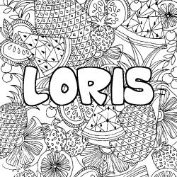 Coloring page first name LORIS - Fruits mandala background