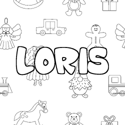 Coloring page first name LORIS - Toys background