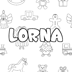 Coloring page first name LORNA - Toys background