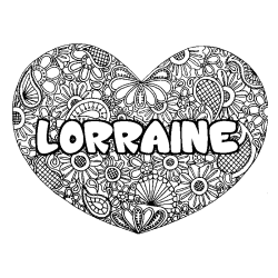 Coloring page first name LORRAINE - Heart mandala background