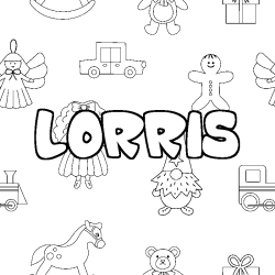 Coloring page first name LORRIS - Toys background