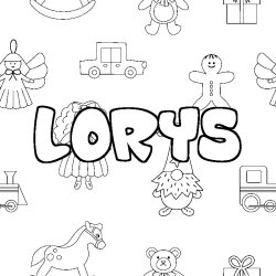 Coloring page first name LORYS - Toys background