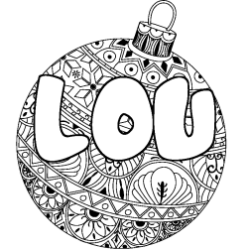 Coloring page first name LOU - Christmas tree bulb background