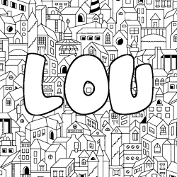 Coloring page first name LOU - City background