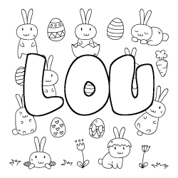 Coloring page first name LOU - Easter background