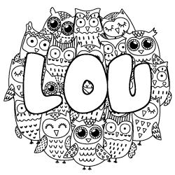 Coloring page first name LOU - Owls background