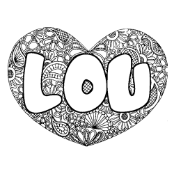 Coloring page first name LOU - Heart mandala background