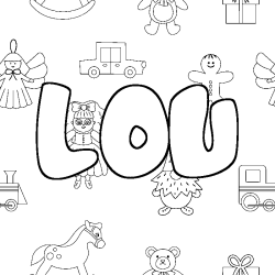 Coloring page first name LOU - Toys background