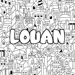 Coloring page first name LOUAN - City background