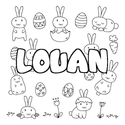 Coloring page first name LOUAN - Easter background