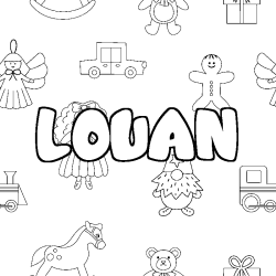 Coloring page first name LOUAN - Toys background