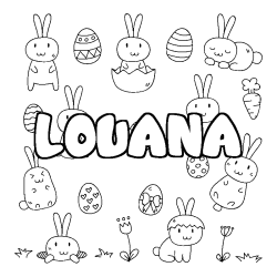 Coloring page first name LOUANA - Easter background