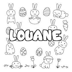 Coloring page first name LOUANE - Easter background