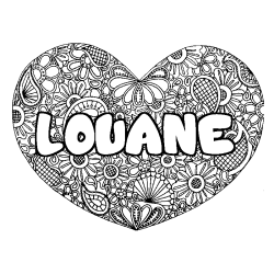 Coloring page first name LOUANE - Heart mandala background