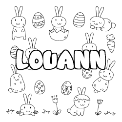 Coloring page first name LOUANN - Easter background