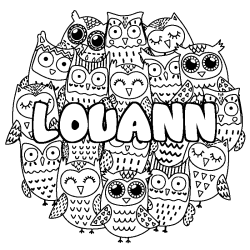 Coloring page first name LOUANN - Owls background