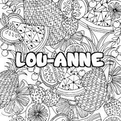 Coloring page first name LOU-ANNE - Fruits mandala background