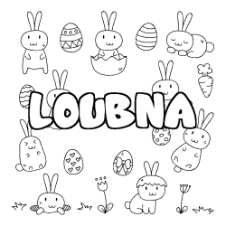 Coloring page first name LOUBNA - Easter background