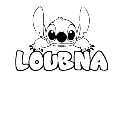 Coloring page first name LOUBNA - Stitch background