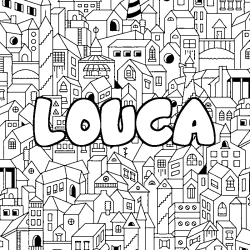 Coloring page first name LOUCA - City background