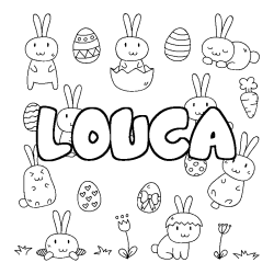 Coloring page first name LOUCA - Easter background