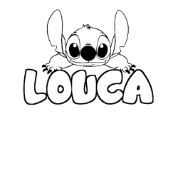 Coloring page first name LOUCA - Stitch background