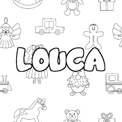 Coloring page first name LOUCA - Toys background