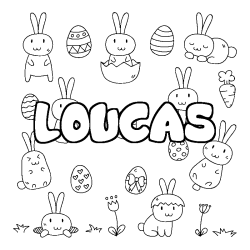 Coloring page first name LOUCAS - Easter background