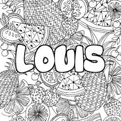 Coloring page first name LOUIS - Fruits mandala background