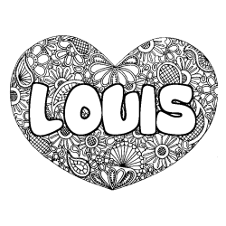 Coloring page first name LOUIS - Heart mandala background