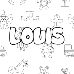 Coloring page first name LOUIS - Toys background