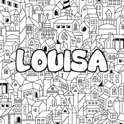 Coloring page first name LOUISA - City background