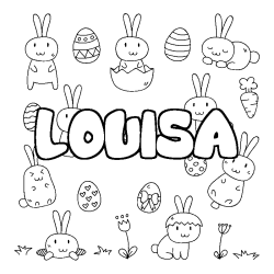 Coloring page first name LOUISA - Easter background