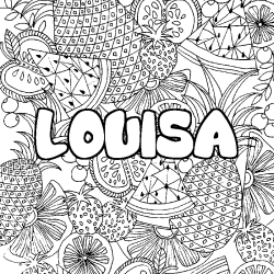 Coloring page first name LOUISA - Fruits mandala background