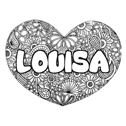 Coloring page first name LOUISA - Heart mandala background