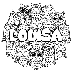 Coloring page first name LOUISA - Owls background
