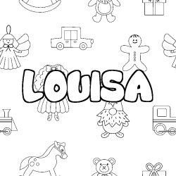 Coloring page first name LOUISA - Toys background