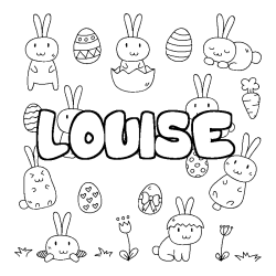 Coloring page first name LOUISE - Easter background