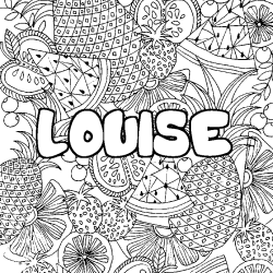 Coloring page first name LOUISE - Fruits mandala background