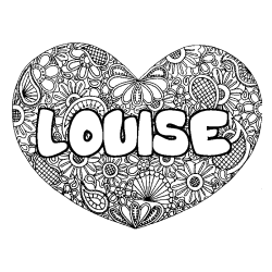 Coloring page first name LOUISE - Heart mandala background