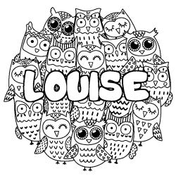 Coloring page first name LOUISE - Owls background