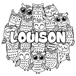 Coloring page first name LOUISON - Owls background